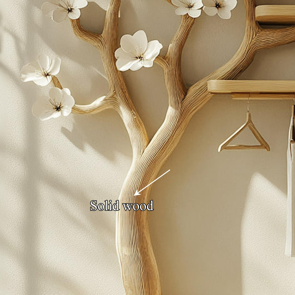 Scandinavian Wooden Tree Wardrobe Rack, Solid Wood Coat Stand & Clothes Garment Hanging Rack for Bedroom Organizer