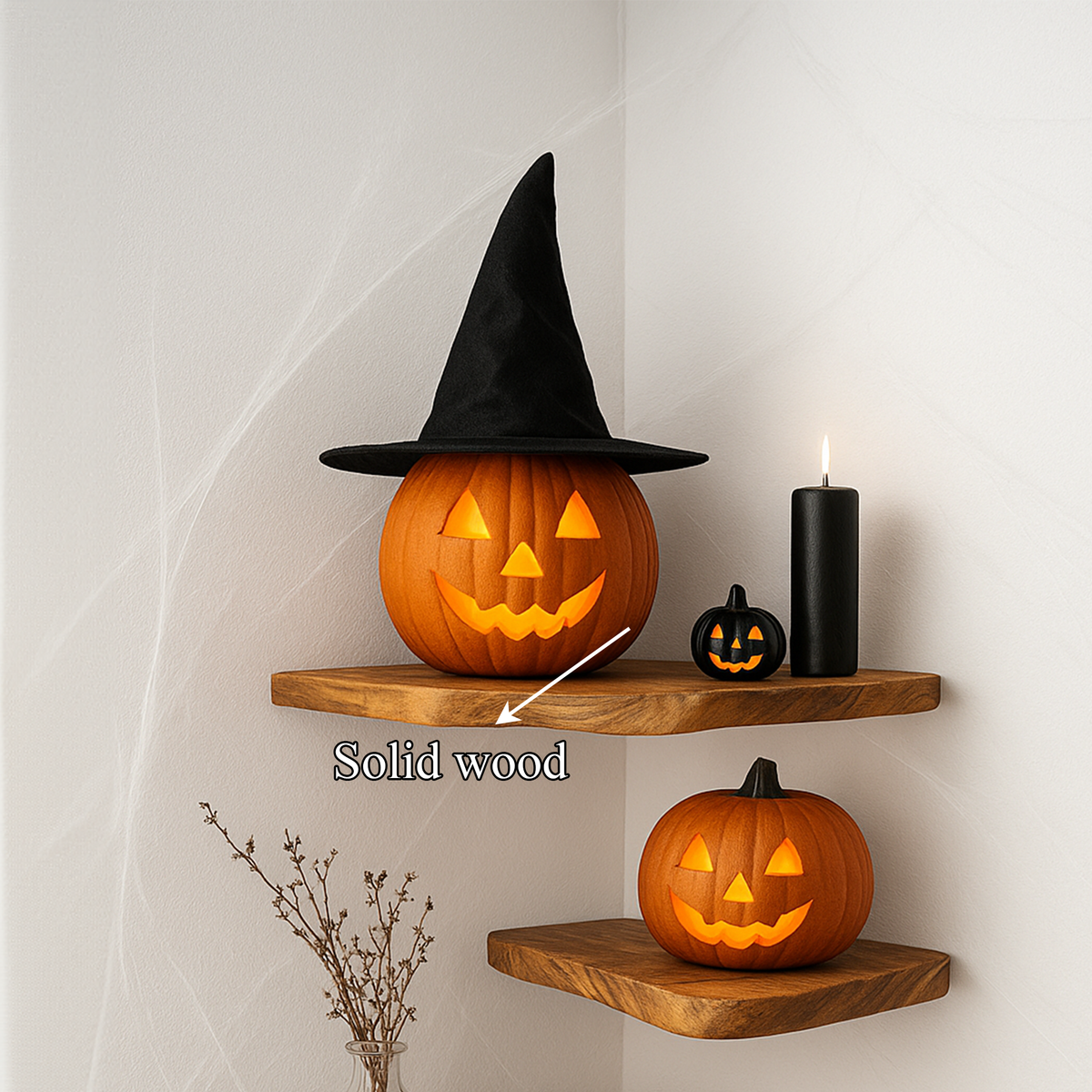 Rustic Tree-Shaped Wooden Floating Shelf, Wall-Mounted Branch Bookshelf, Gothic Halloween Living Room Accent