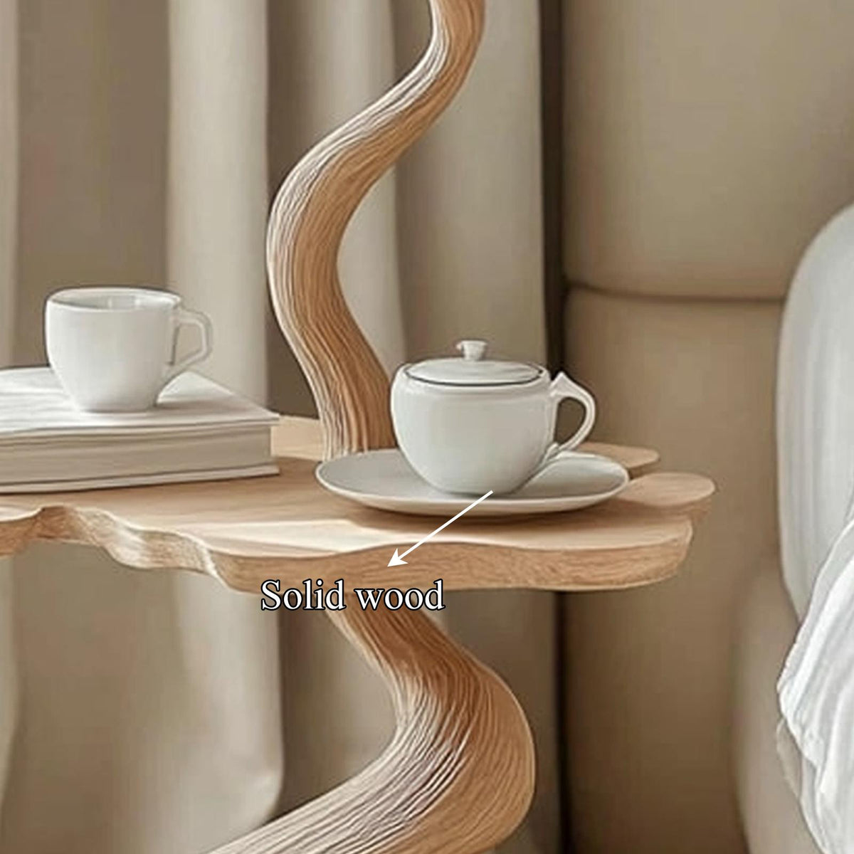 Rustic Tree Shaped Wood Side Table, Handcrafted Natural Log Bedside Nightstand & Accent End Table for Bedroom