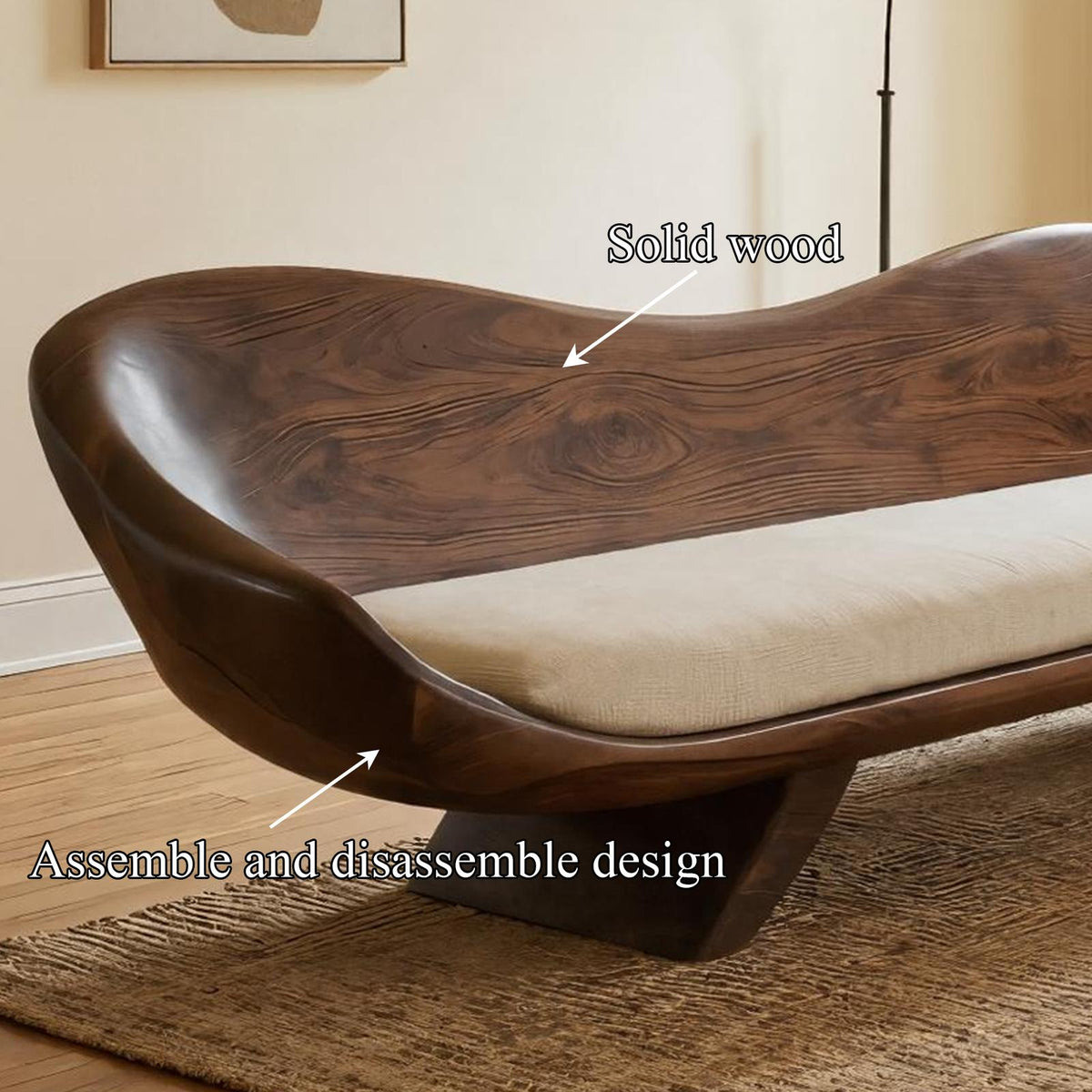 Modern Sculptural Wood Sofa Living Room Organic Curved Couch Statement Furniture
