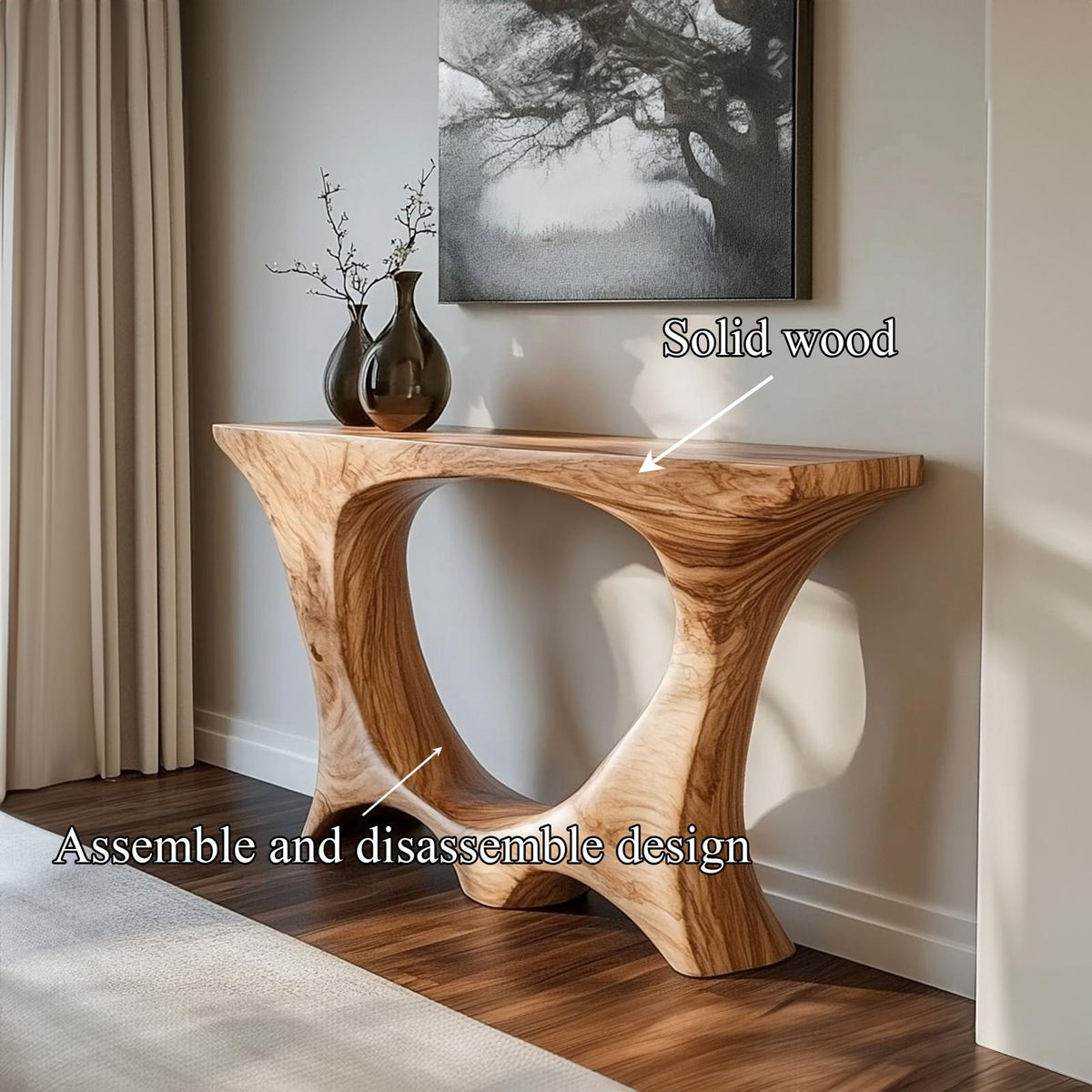 Mid Century Entry Table Handcrafted Curved Leg Hallway Opening