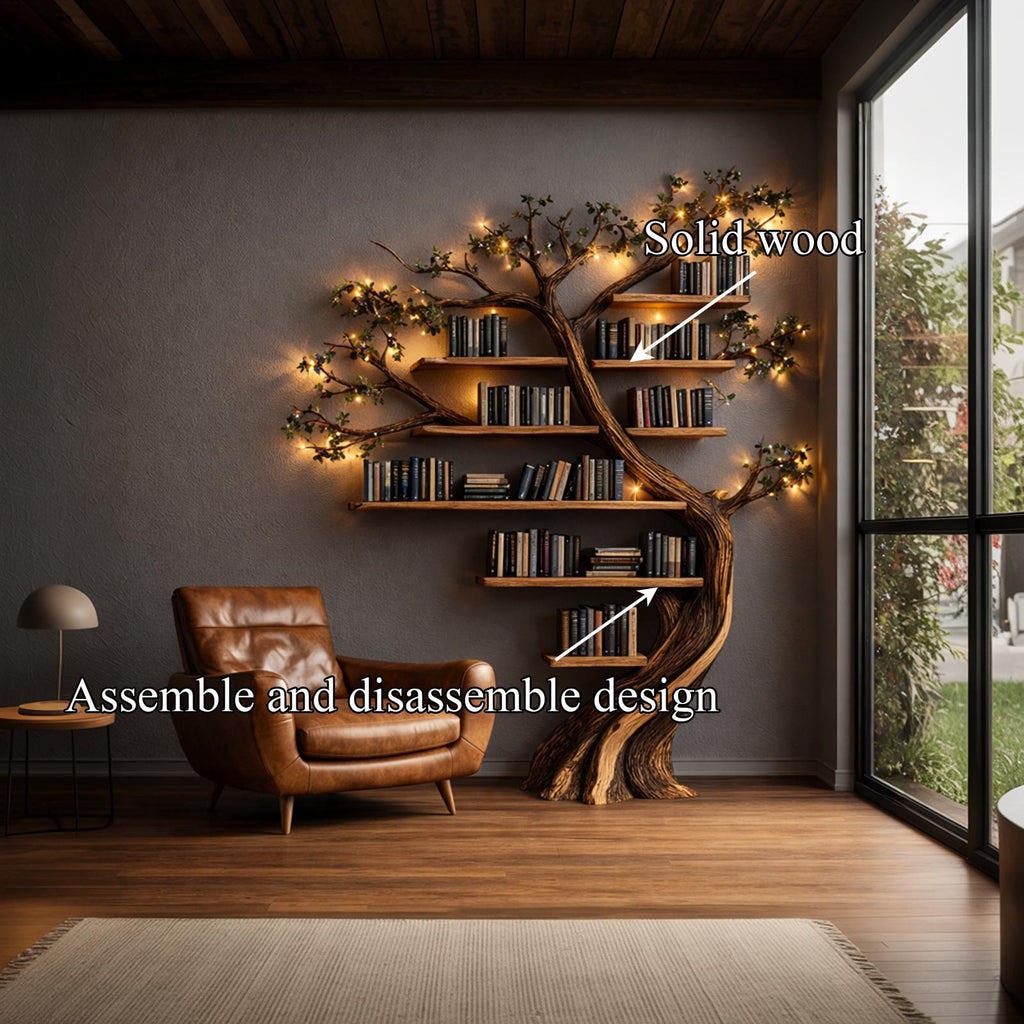 Rustic Tree Bookshelf, Solid Wood Handcrafted Floating Branch Wall Mounted Bookcase Storage for Living Room