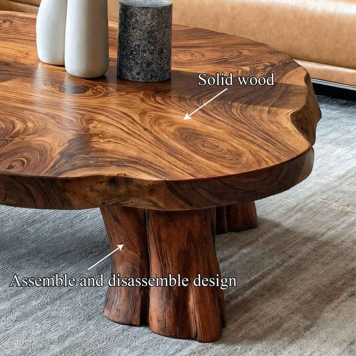 Organic Sculptural Solid Wood Coffee Table, Natural Live Edge Center Table for Living Room, Rustic Art Deco Accent