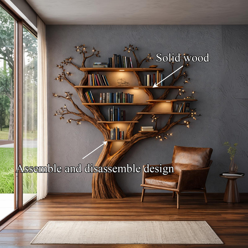 Nature Inspired Handcrafted Tree Bookshelf Living Room Interior Biophilic Wall Feature