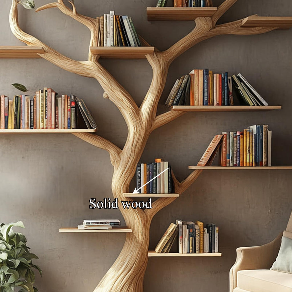 Rustic Solid Wood Wall Shelf, Large Decorative Tree Branch Floating Organizer & Bookcase for Living Room Wall Storage
