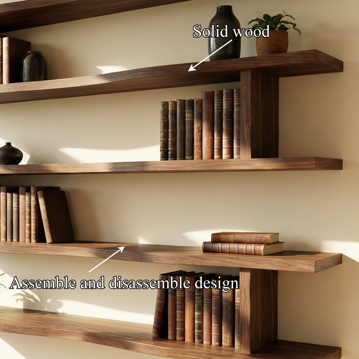 Modern Minimalist Wall Mounted Book Shelves Wood Floating Display System