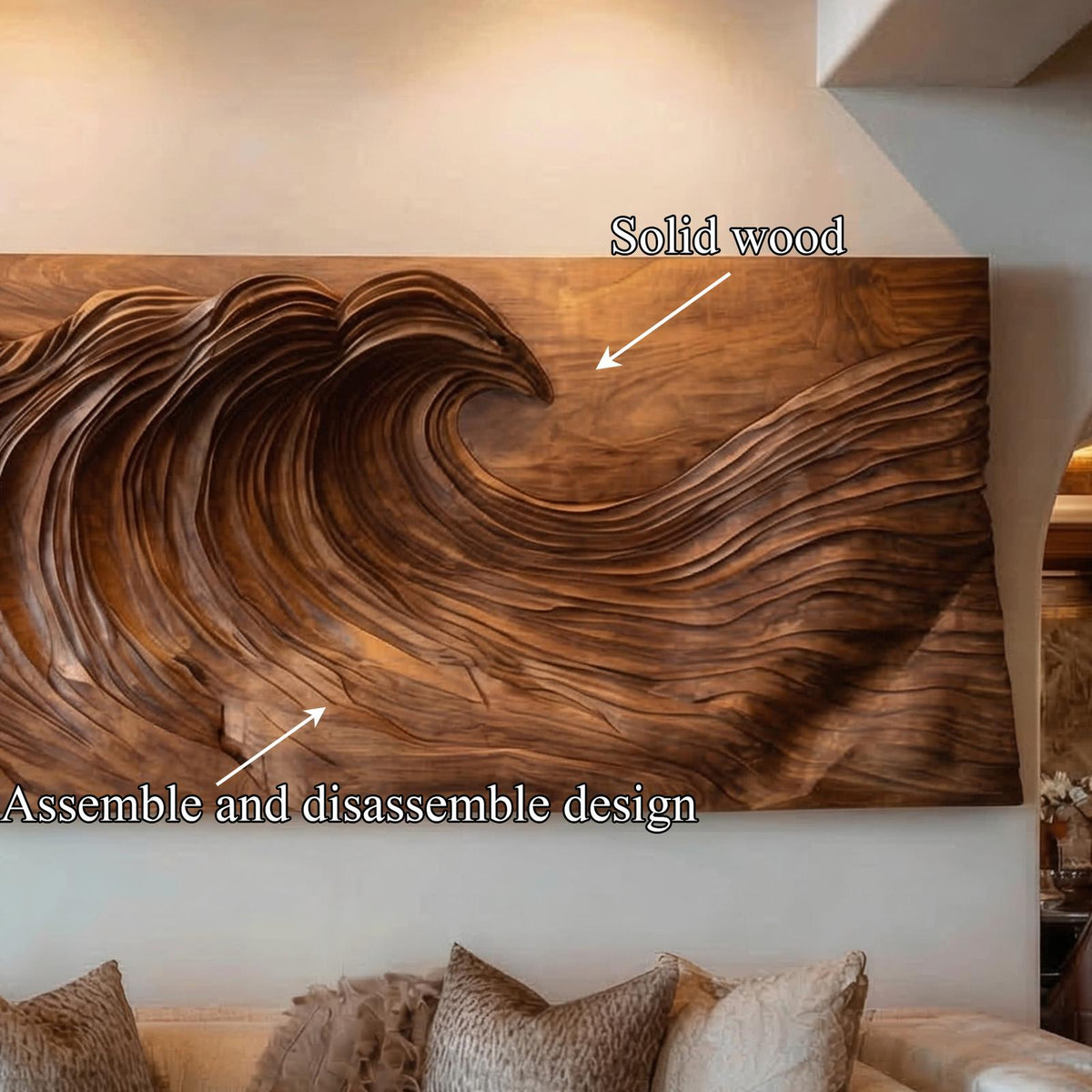 Modern Ocean Wave Wood Wall Art Living Room Wall Decor