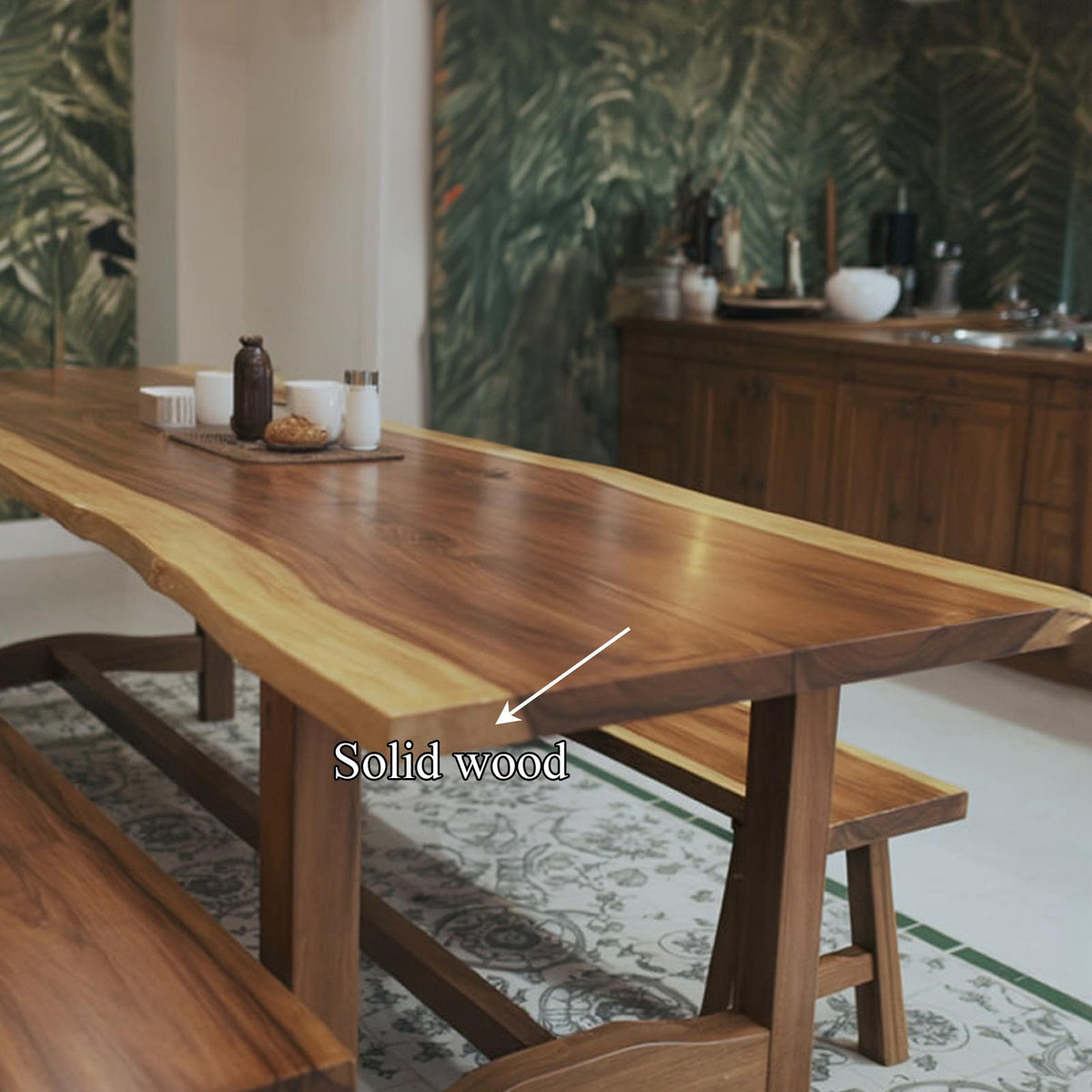 Rustic Live Edge Wood Dining Table, Handcrafted Solid Slab Kitchen Table for Dining Room Decor, Model