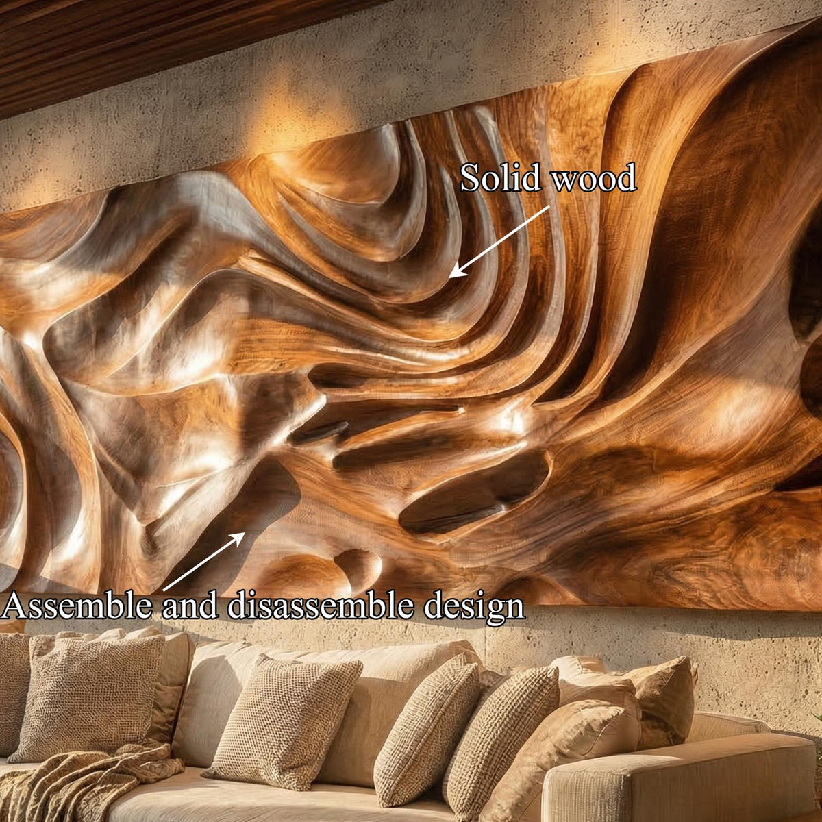 Modern Sculptural Abstract Wood Wall Art Living Room Wall Decor
