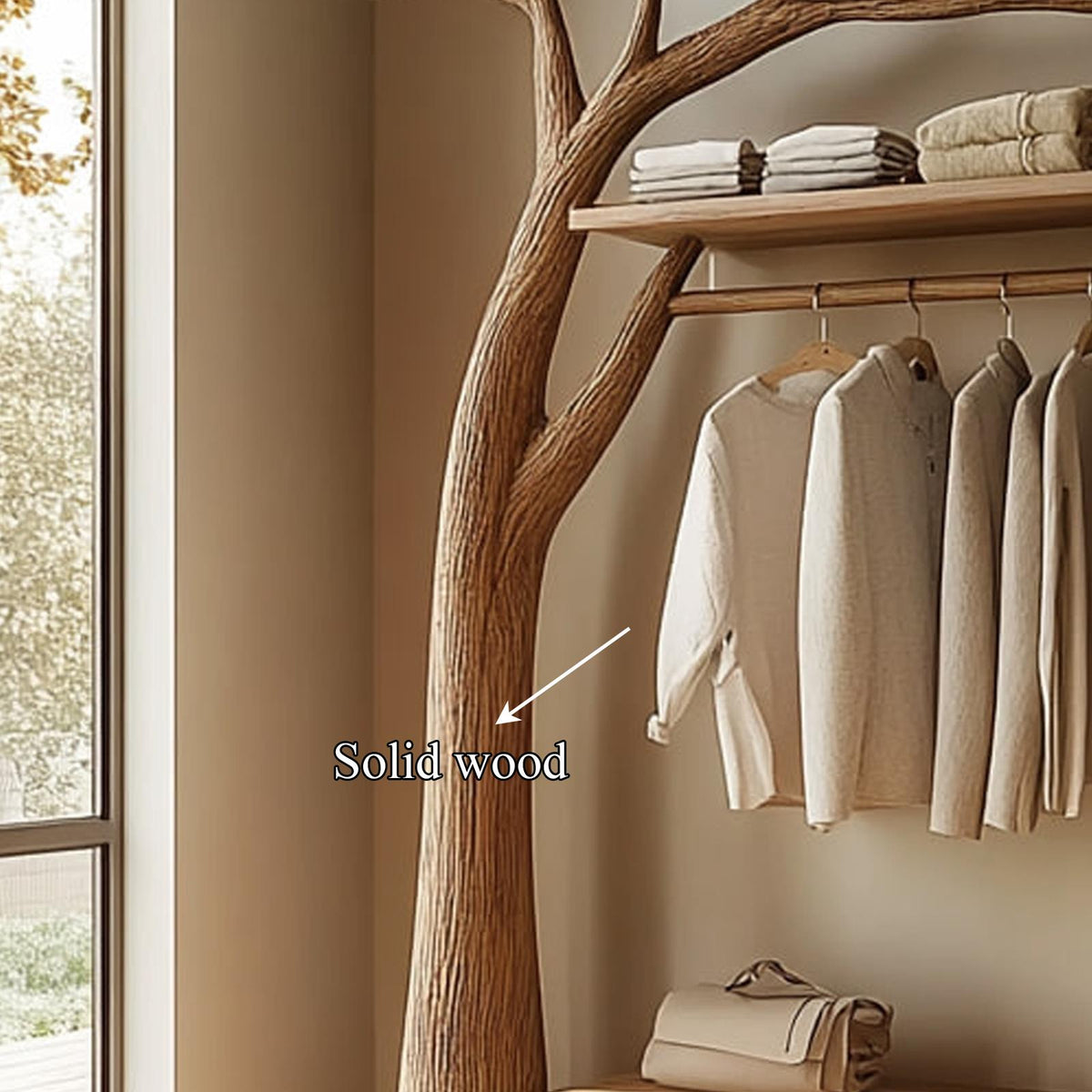 Rustic Solid Wood Tree Clothing Stand Natural Home