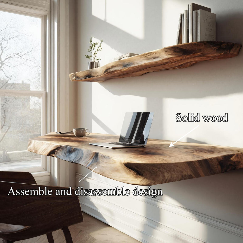 Live Edge Solid Wood Floating Desk Natural Home Office Interior