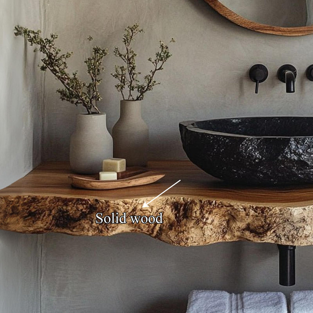 Rustic Floating Shelf, Farmhouse Solid Wood Bathroom Vanity Countertop, Washroom Single Sink Console Shelf