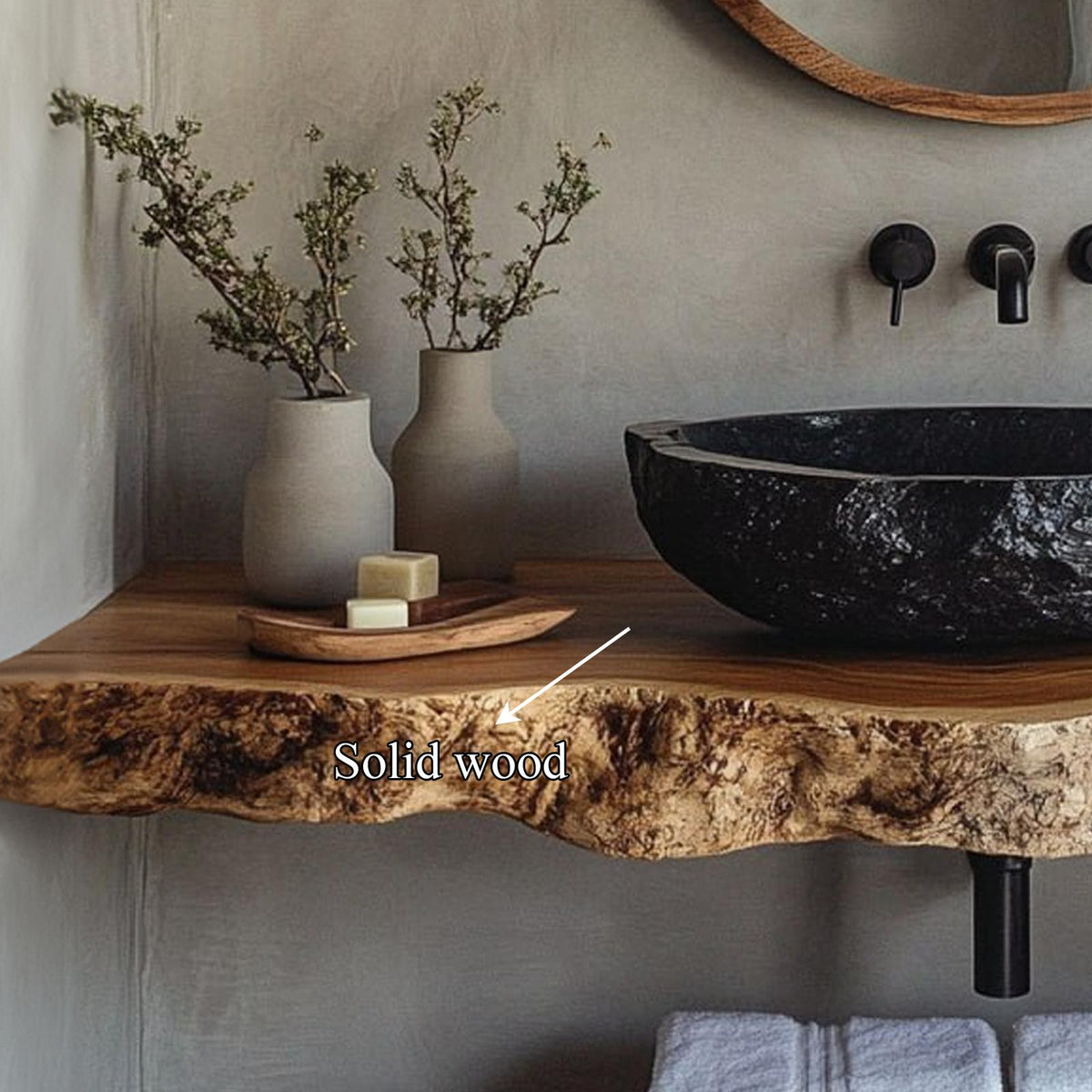 Rustic Floating Shelf, Farmhouse Solid Wood Bathroom Vanity Countertop, Washroom Single Sink Console Shelf