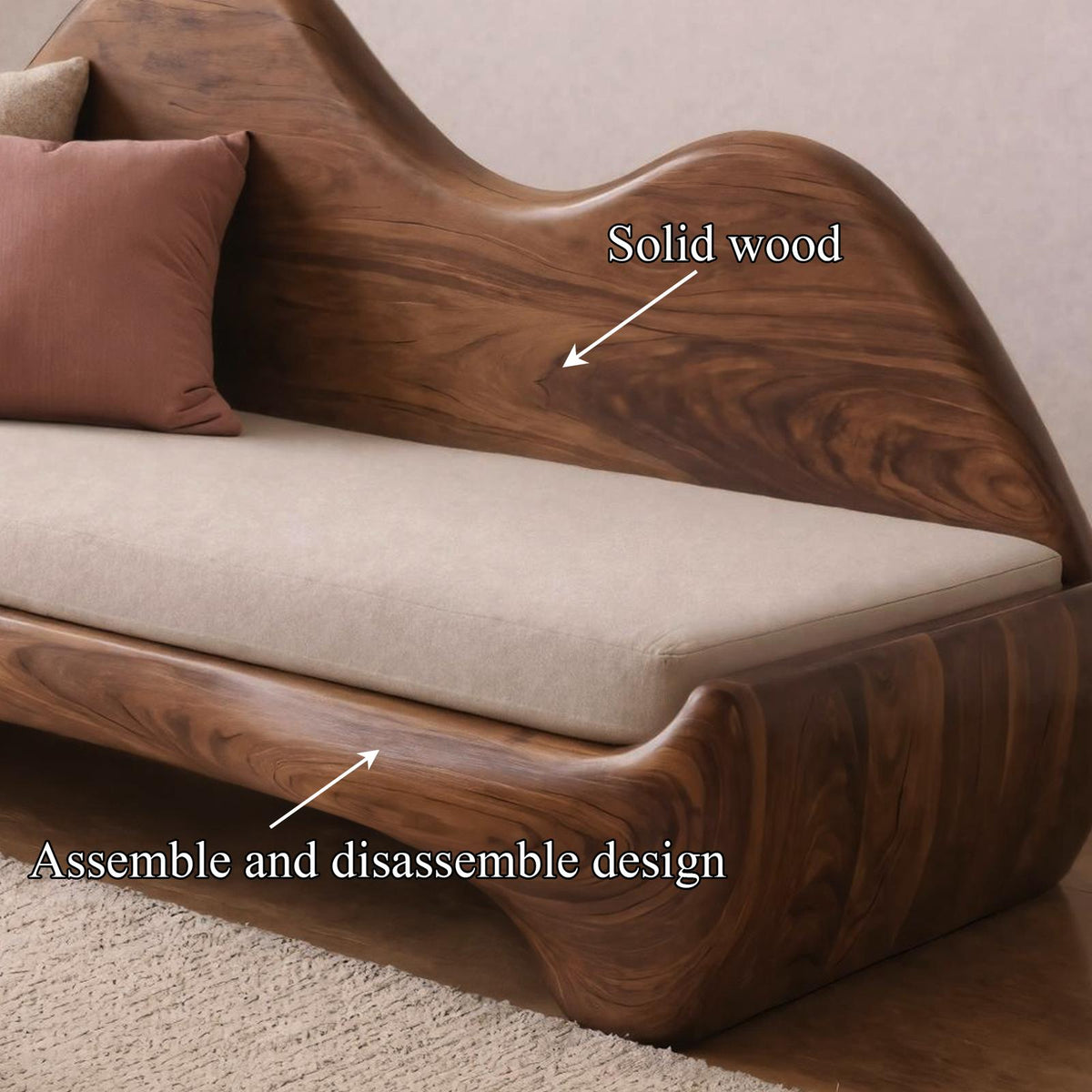 Modern Sculptural Wood Sofa Living Room Organic Curved Wooden Couch