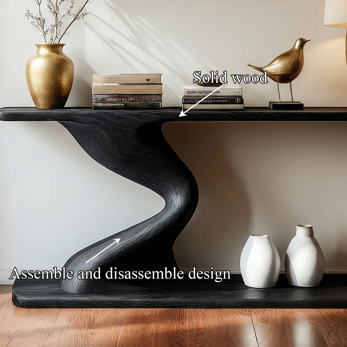 Contemporary Curved Wood Console Table, Modern Entryway, Hallway & Sofa Back Table