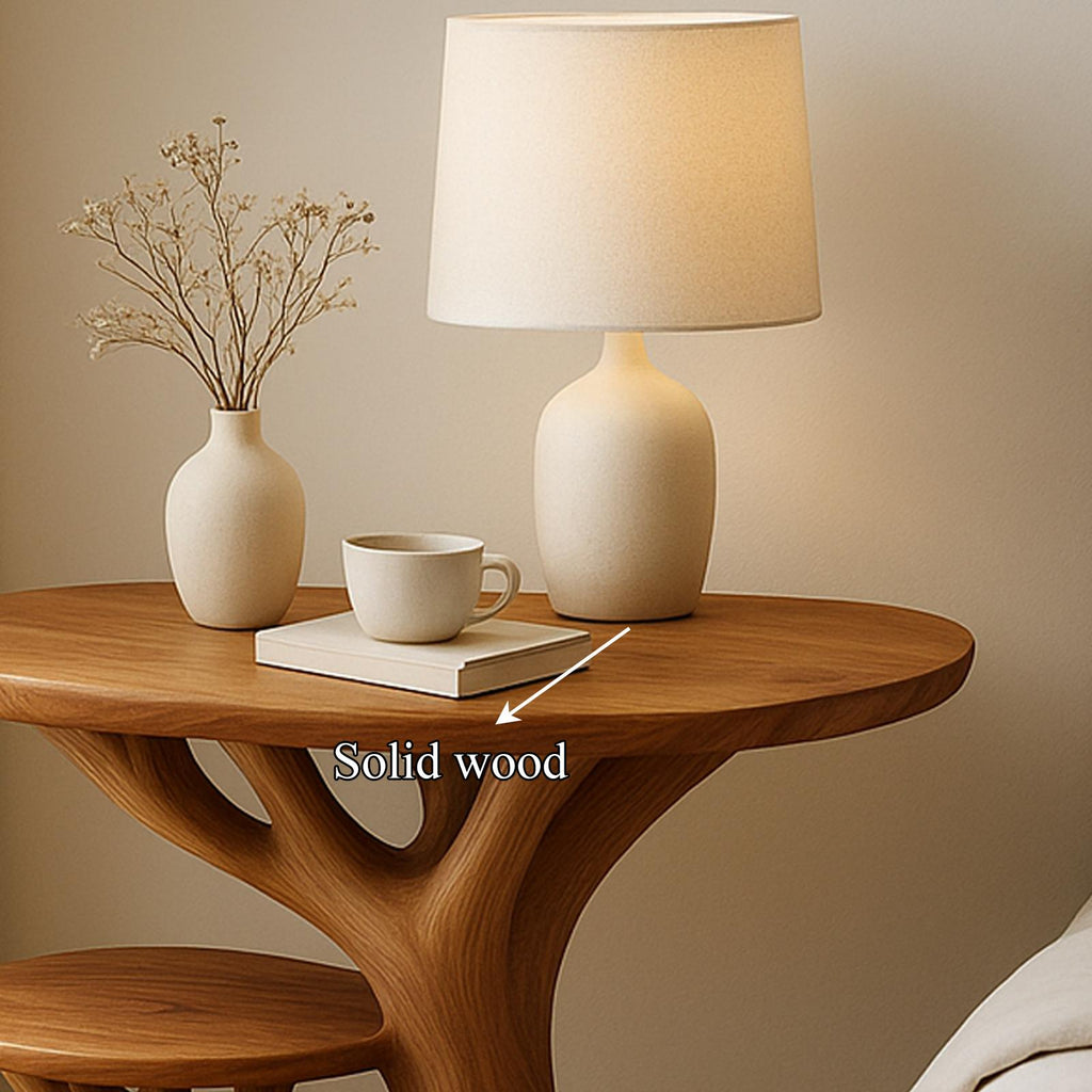 Rustic Tree Branch Bedside Nightstand, Handcrafted Solid Wood End Table & Accent Side Table for Bedroom