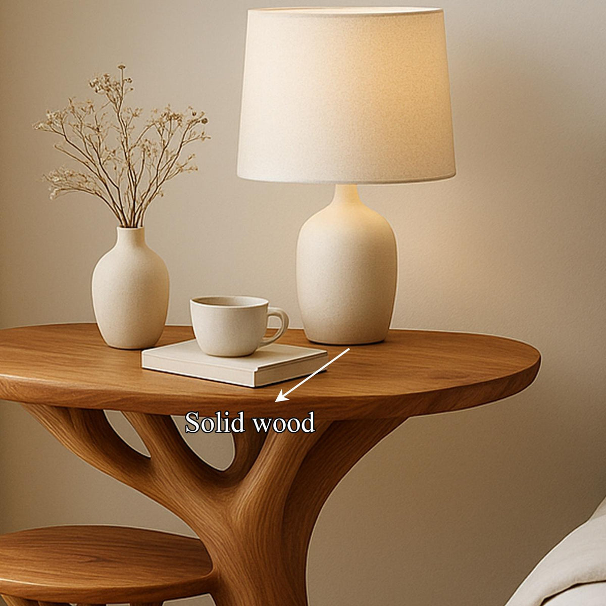 Rustic Tree Branch Bedside Nightstand, Handcrafted Solid Wood End Table & Accent Side Table for Bedroom