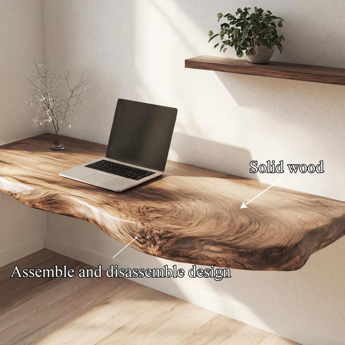 Handcrafted Live Edge Floating Work Shelf Modern Study Interior