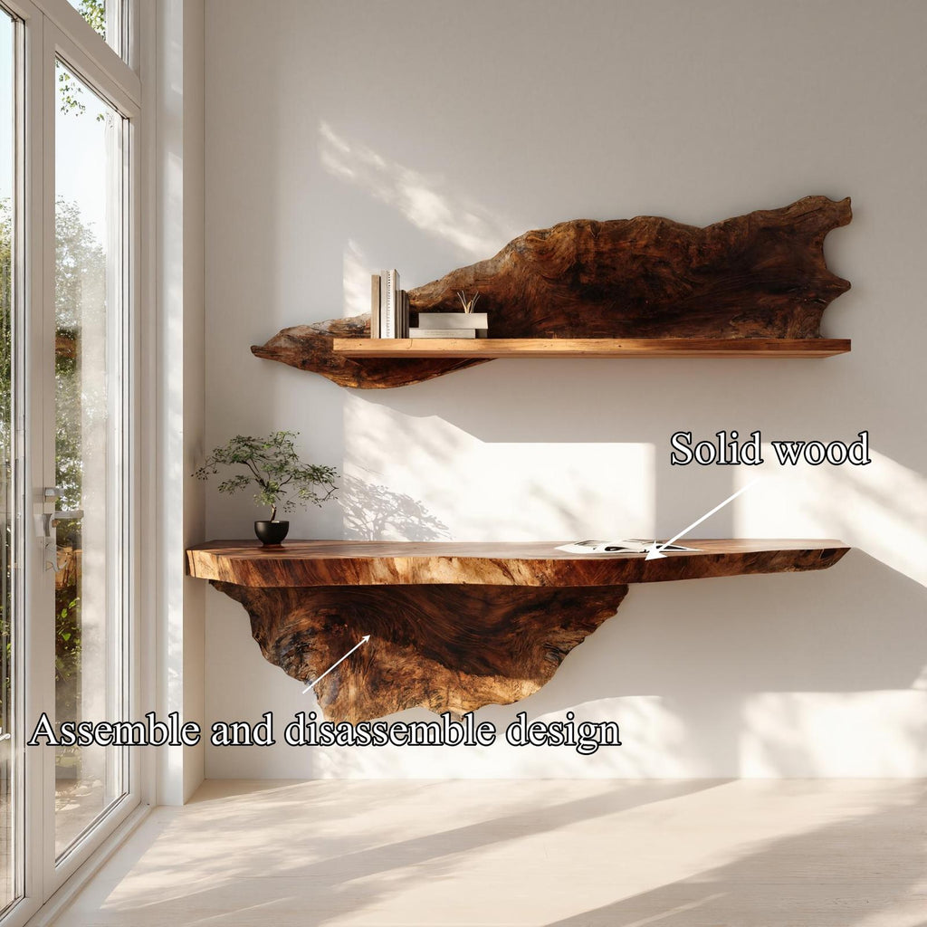 Organic Live Edge Solid Wood Floating Desk Natural Workspace Interior