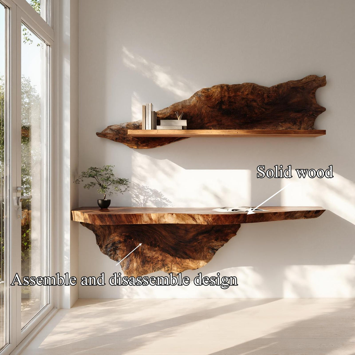 Organic Live Edge Solid Wood Floating Desk Natural Workspace Interior