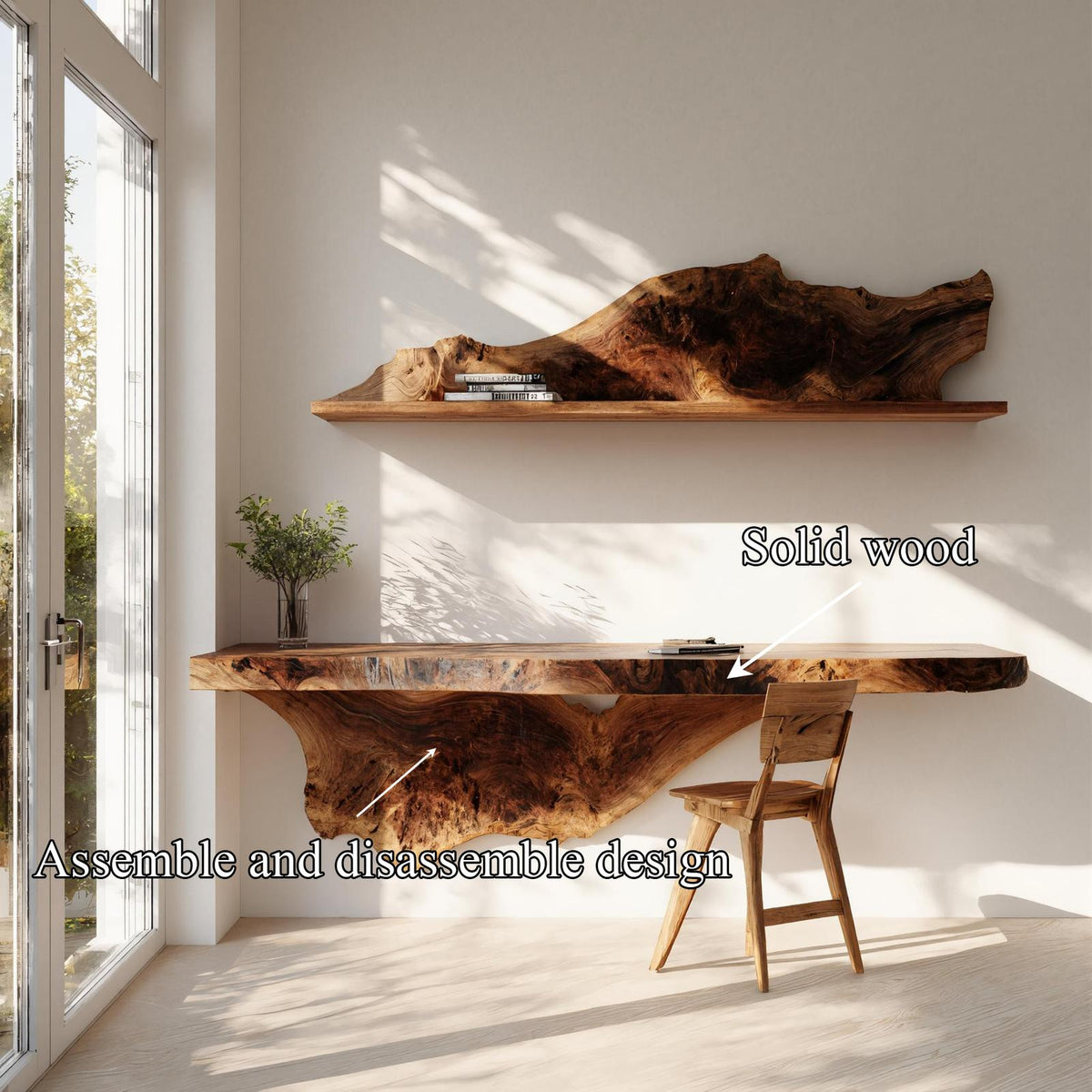 Handcrafted Solid Wood Wall Desk Live Edge Home Office Style