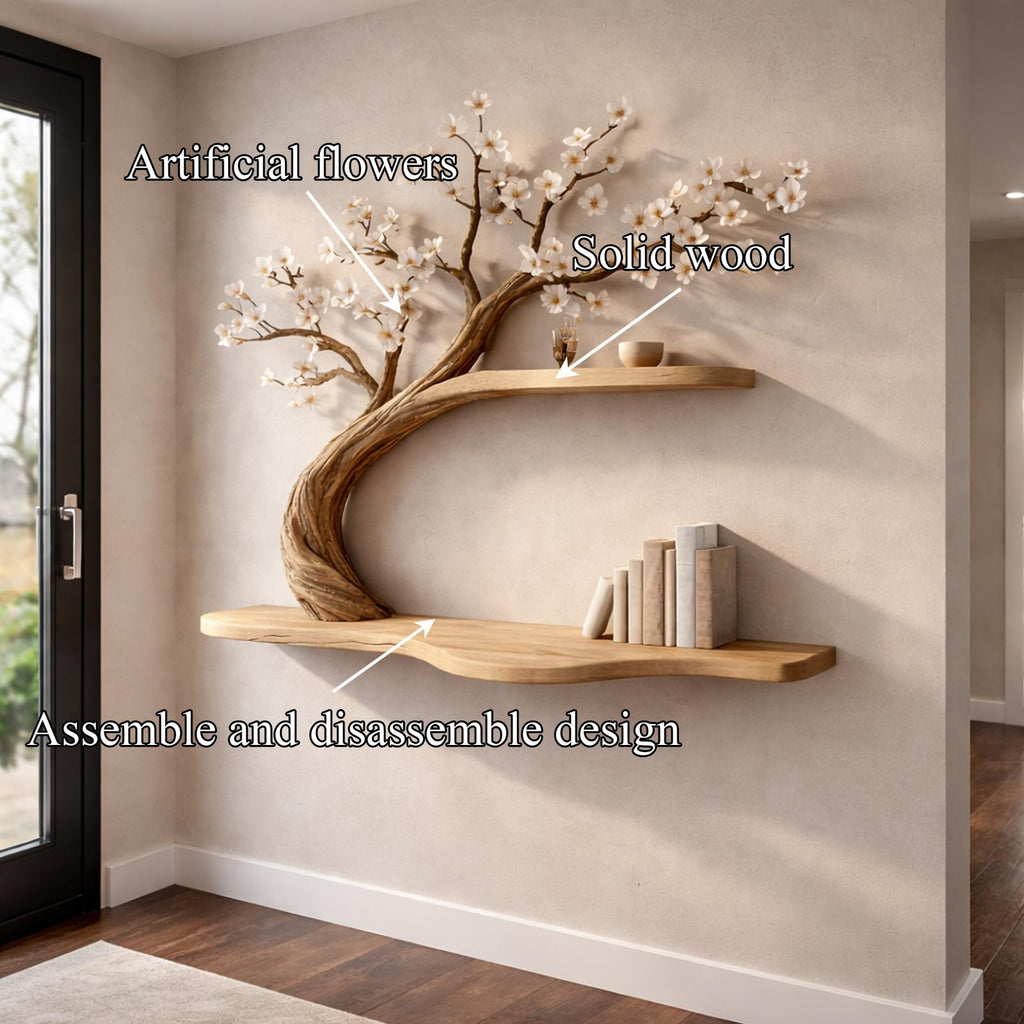 Rustic Tree Shelf Wall Mounted Bookcase For Living Room Decor