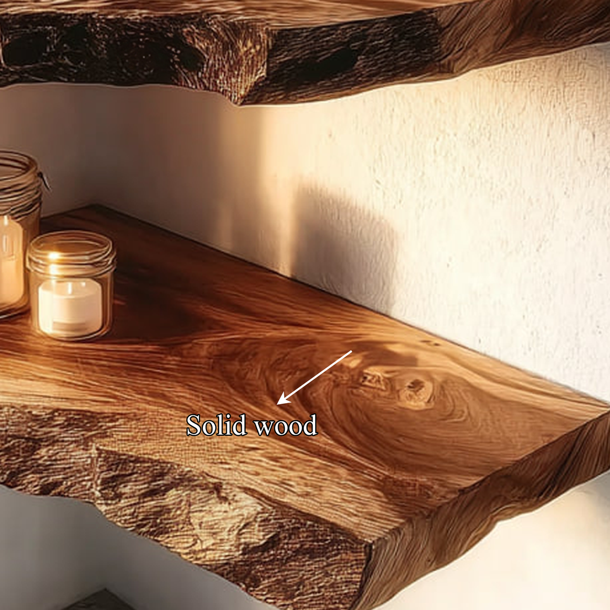 Rustic Floating Corner Shelf, Handcrafted Solid Wood Wall Hanging Storage Display for Living Room & Bedroom