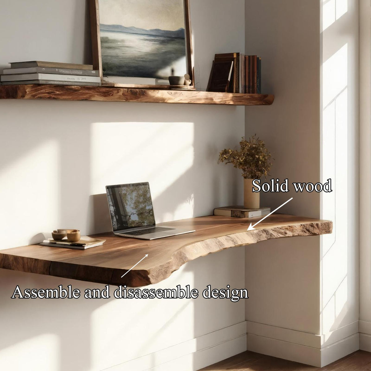 Minimal Solid Wood Wall Desk Natural Light Home Office Interior