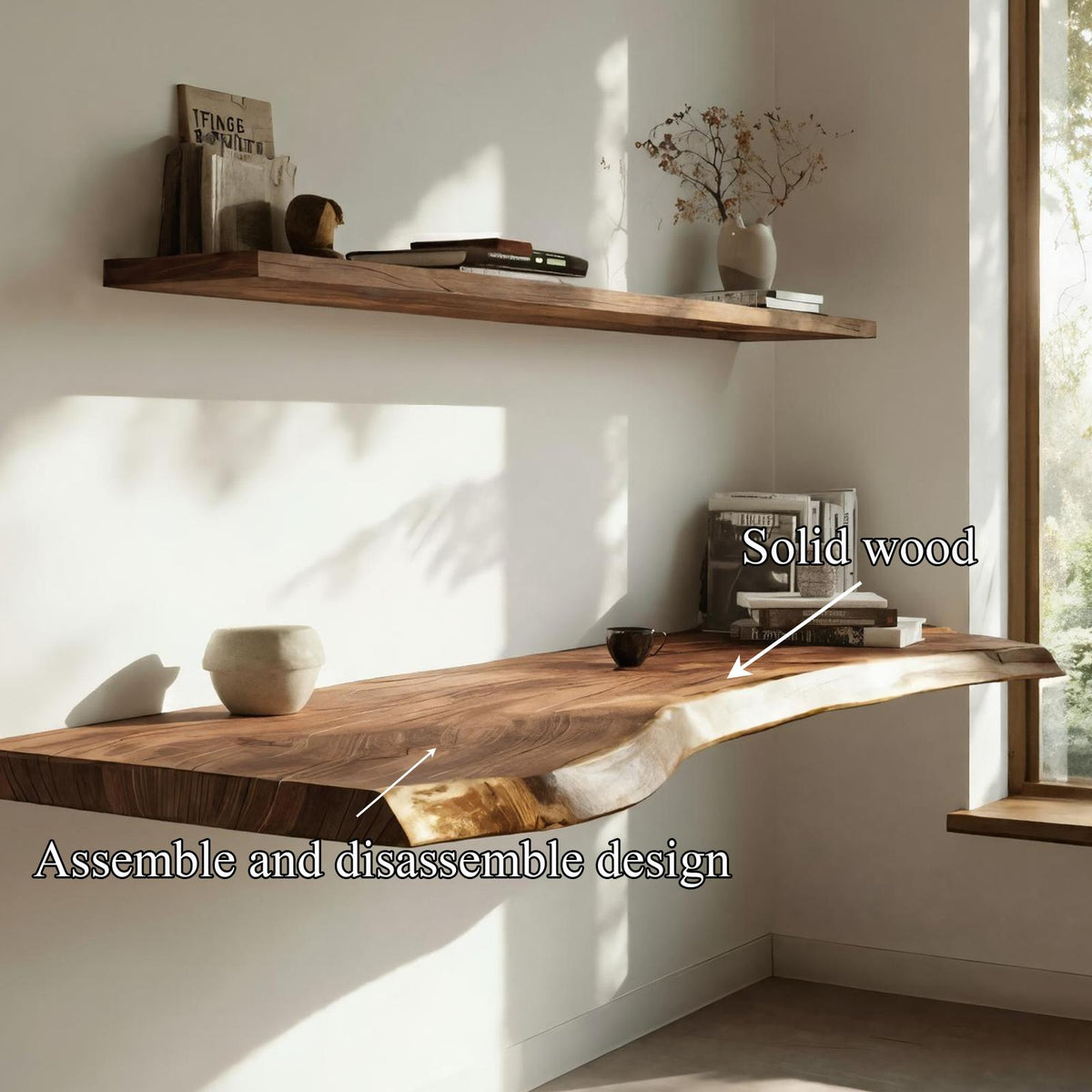 Handcrafted Live Edge Floating Work Desk Modern Corner Workspace
