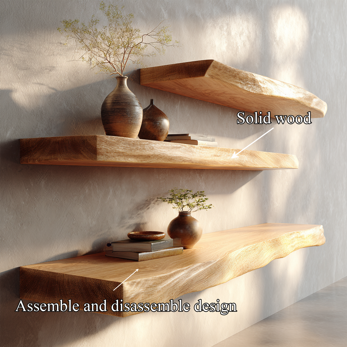 Thick Edge Solid Wood Floating Shelves Natural Minimal Interior Decor