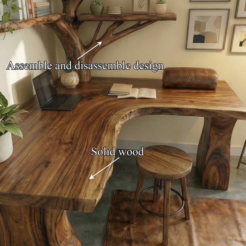 Rustic Tree Corner Desk For Home Office And Bedroom