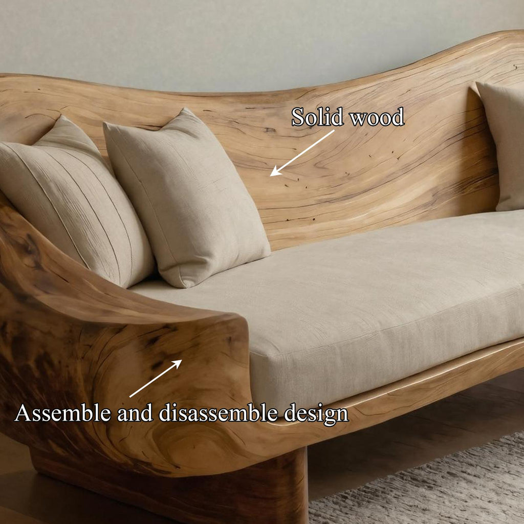Organic Live Edge Wood Sofa Living Room Natural Sculptural Couch