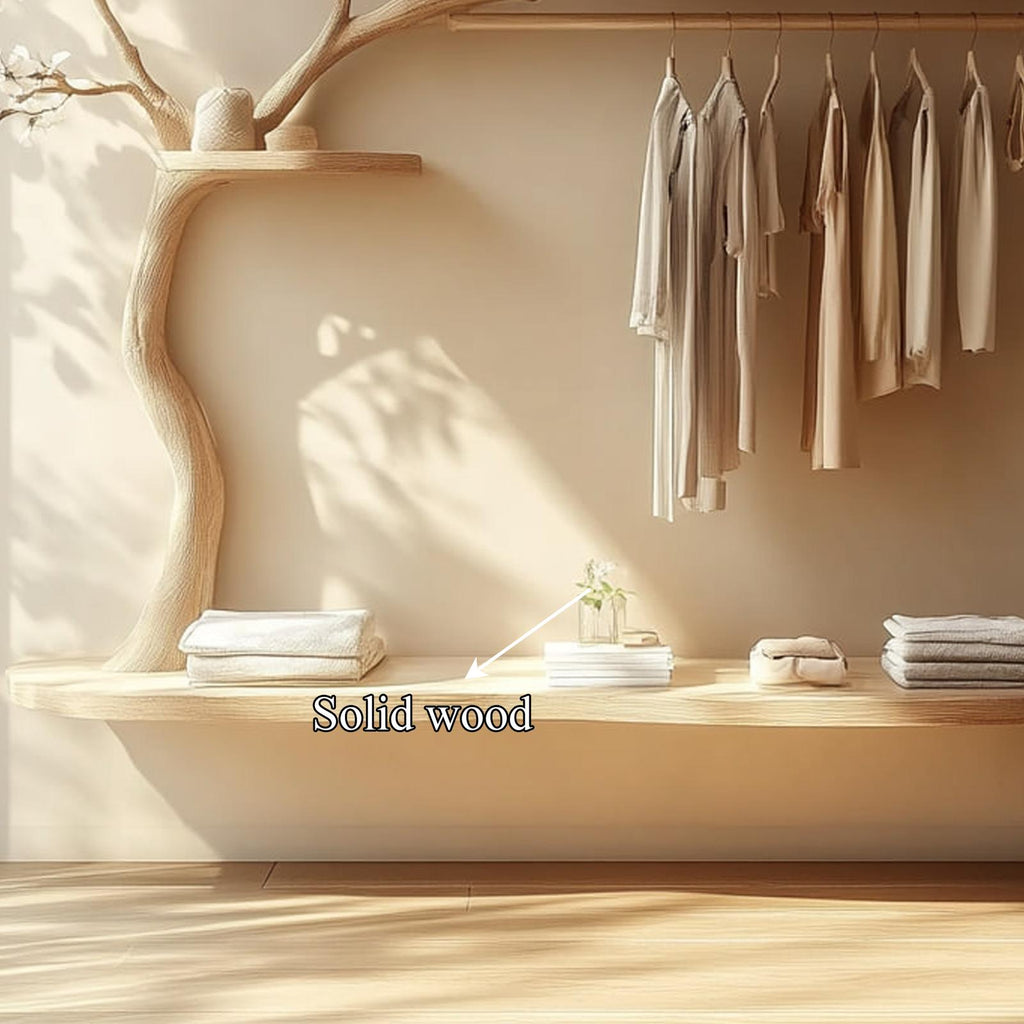 Scandinavian Wooden Tree Wardrobe, Handcrafted Solid Wood Clothes Drying Rack, Natural Coat Stand for Bedroom Decor