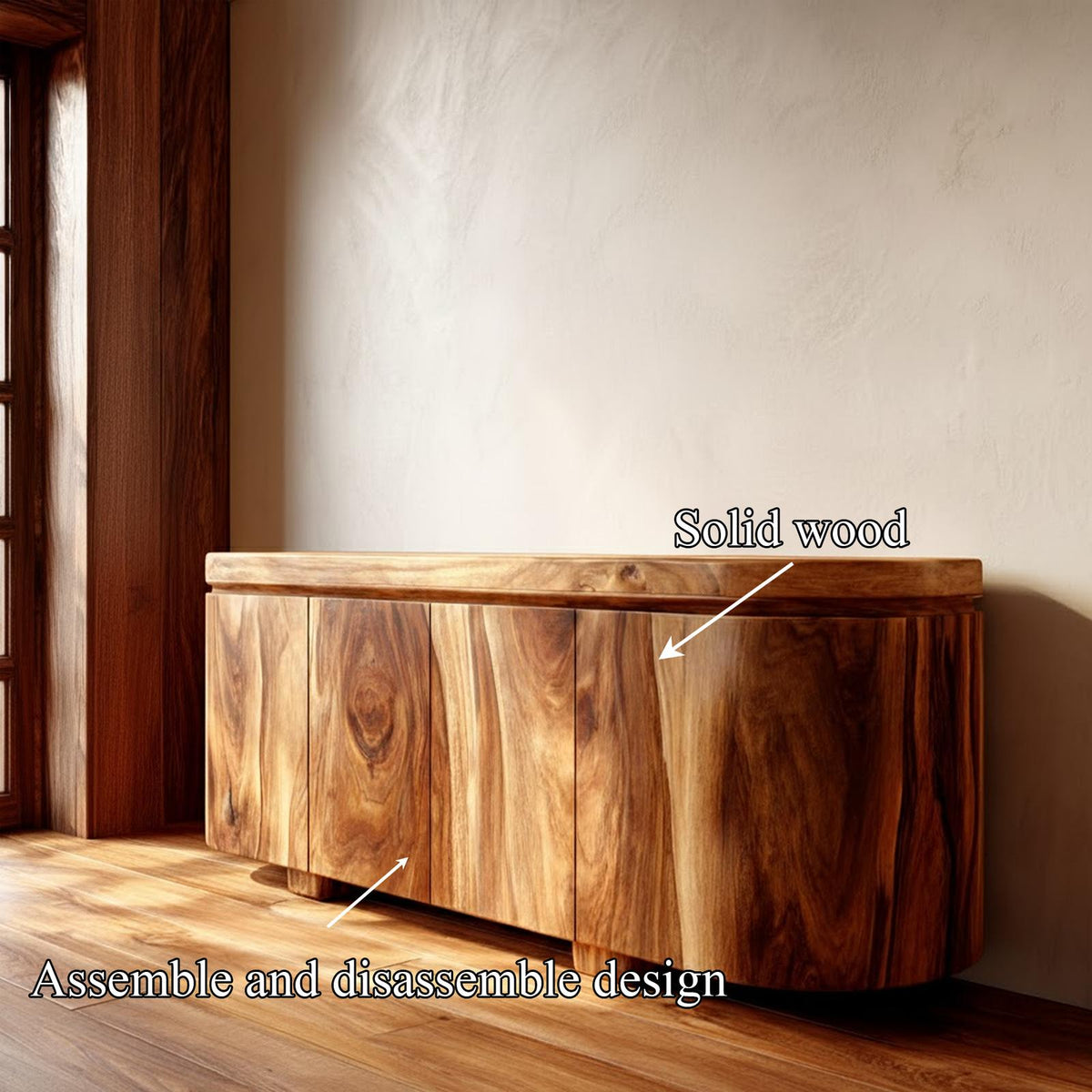 Spry Interior Rustic Solid Wood Storage Cabinet, Handcrafted Credenza Sideboard Accent Furniture for Living Room and Bedroom, SINLKISC309