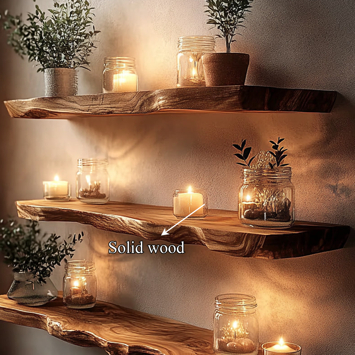 Rustic Live Edge Wood Corner Floating Shelf, Wall Mounted Space-Saving Storage Rack & Display Organizer for Kitchen, Den