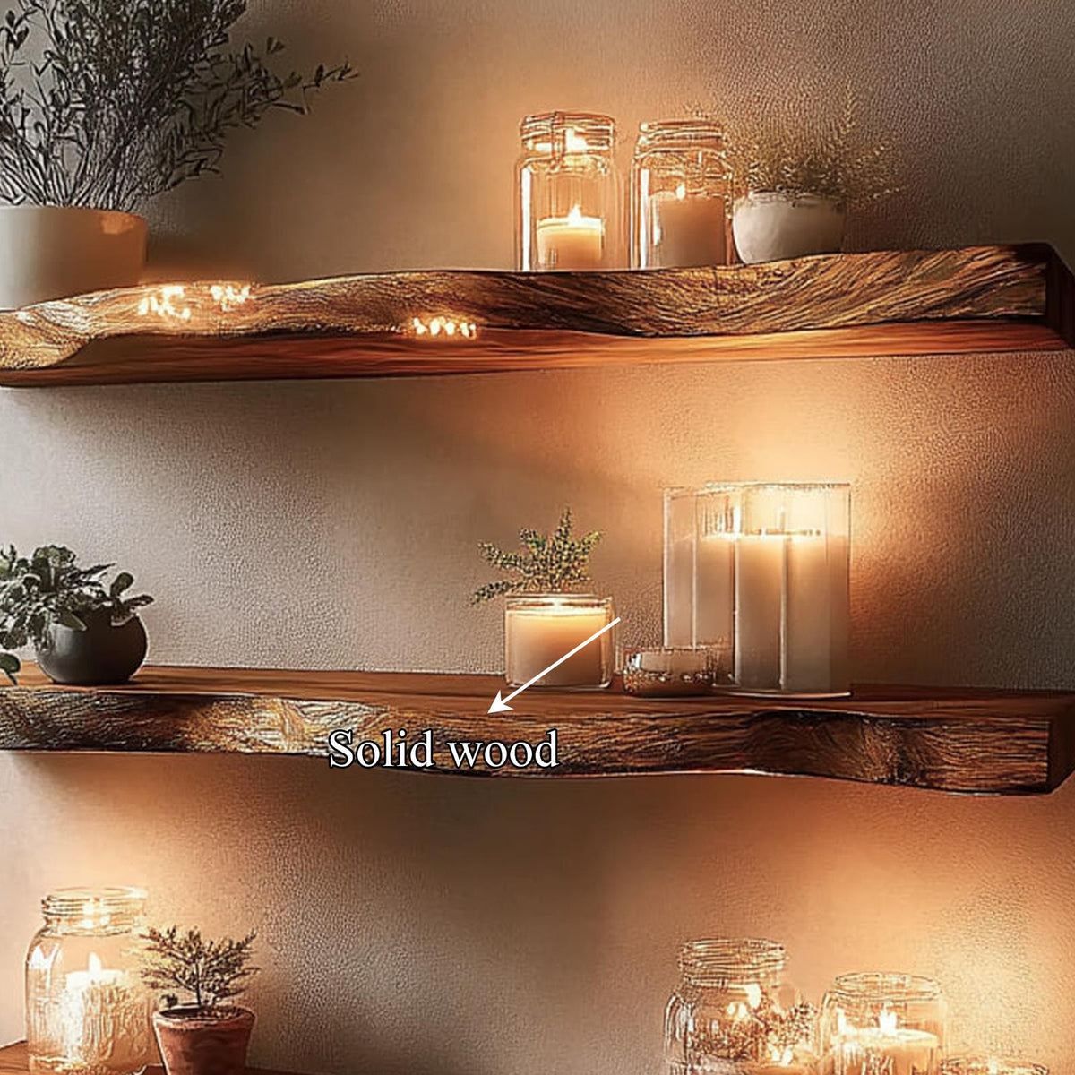 Rustic Live Edge Wood Corner Storage Shelf, Wall Mounted Space-Saving Floating Display Bookshelf for Living Room, Office