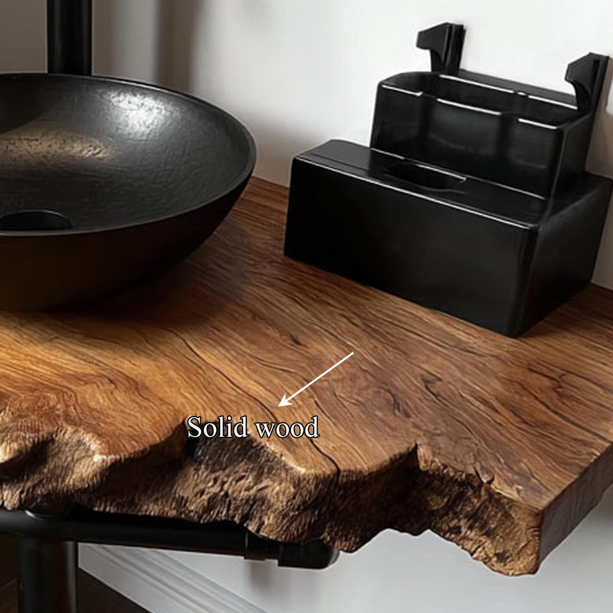 Mid-Century Floating Shelf, Narrow Solid Wood Washroom Vanity Countertop, Small Bathroom Single Sink Shelf