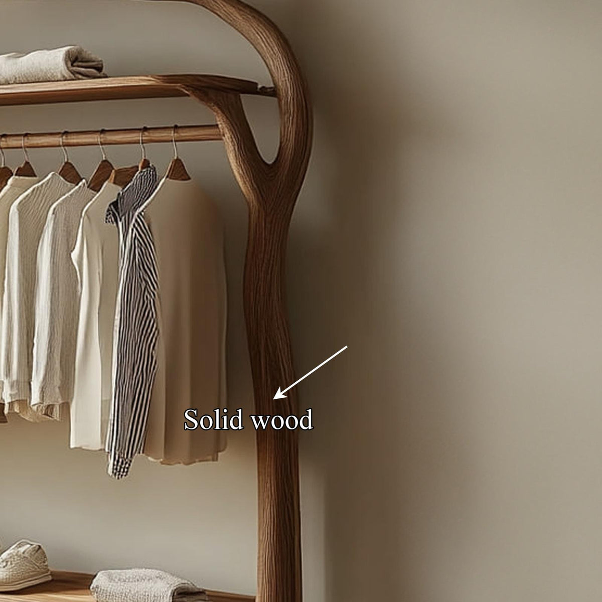Rustic Wood Tree Wardrobe Rack, Handcrafted Solid Timber Clothes Hanging Organizer, Bedroom Free Standing Coat Rack