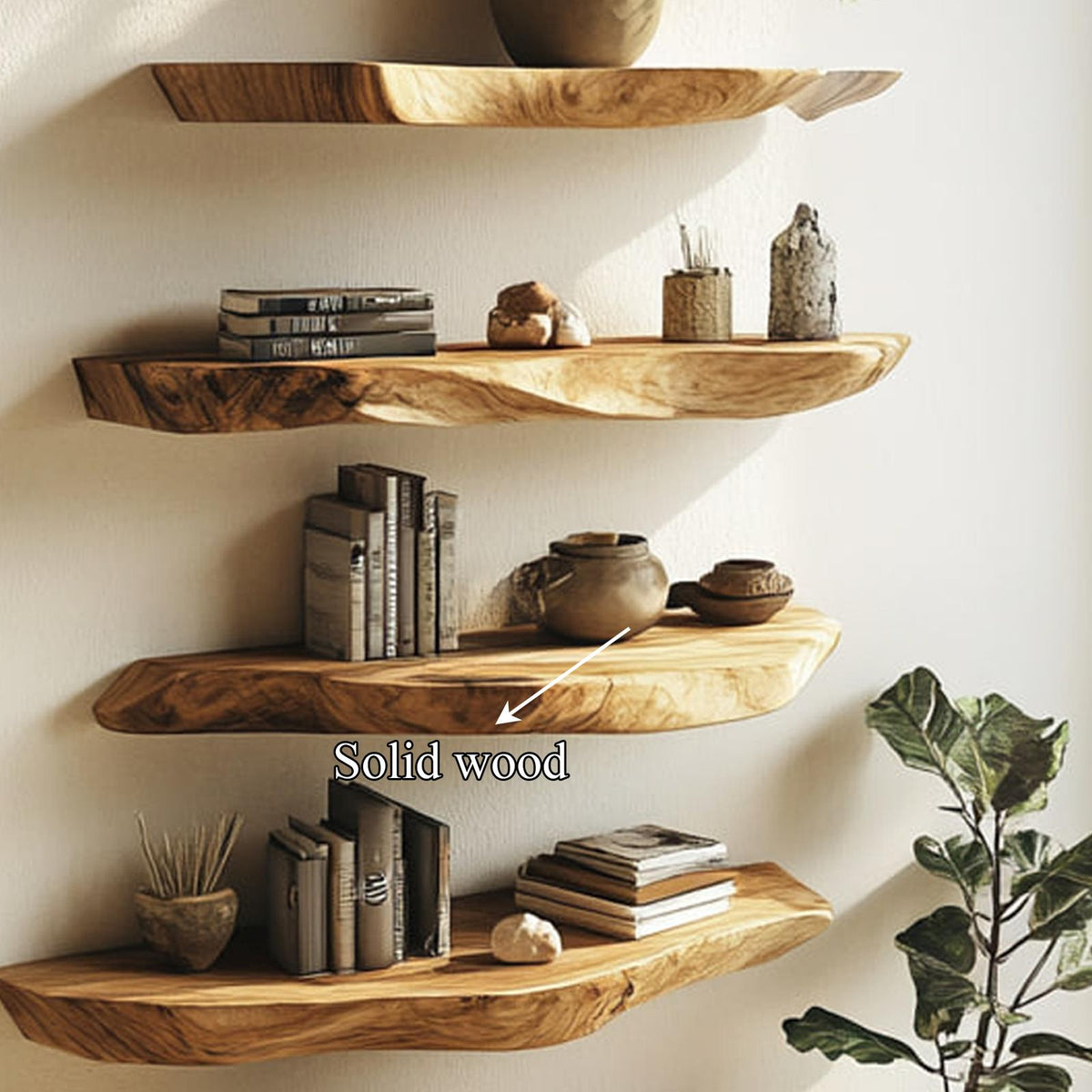 Rustic Live Edge Wood Floating Shelf, Wall Mounted Kitchen Spice Rack & Living Room Storage Organizer with Natural Edge