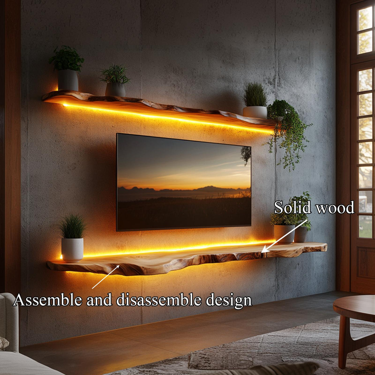 Live Edge Solid Wood TV Console For Living Room