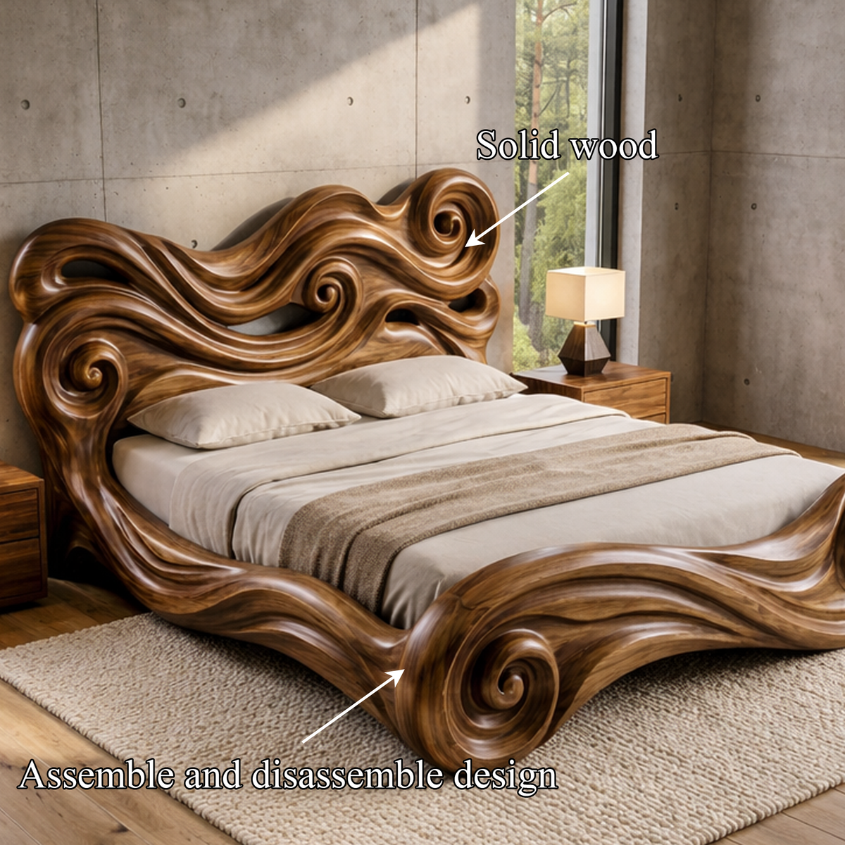 Rustic Sculptural Bedroom Bed Design For Bedroom And Interior Decor SINLKIWB098