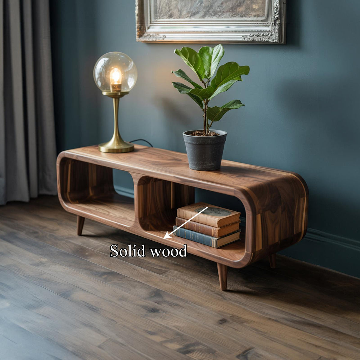 Mid Century Modern Wood Storage Console Table, Accent Credenza with Shelves for Entryway & Living Room