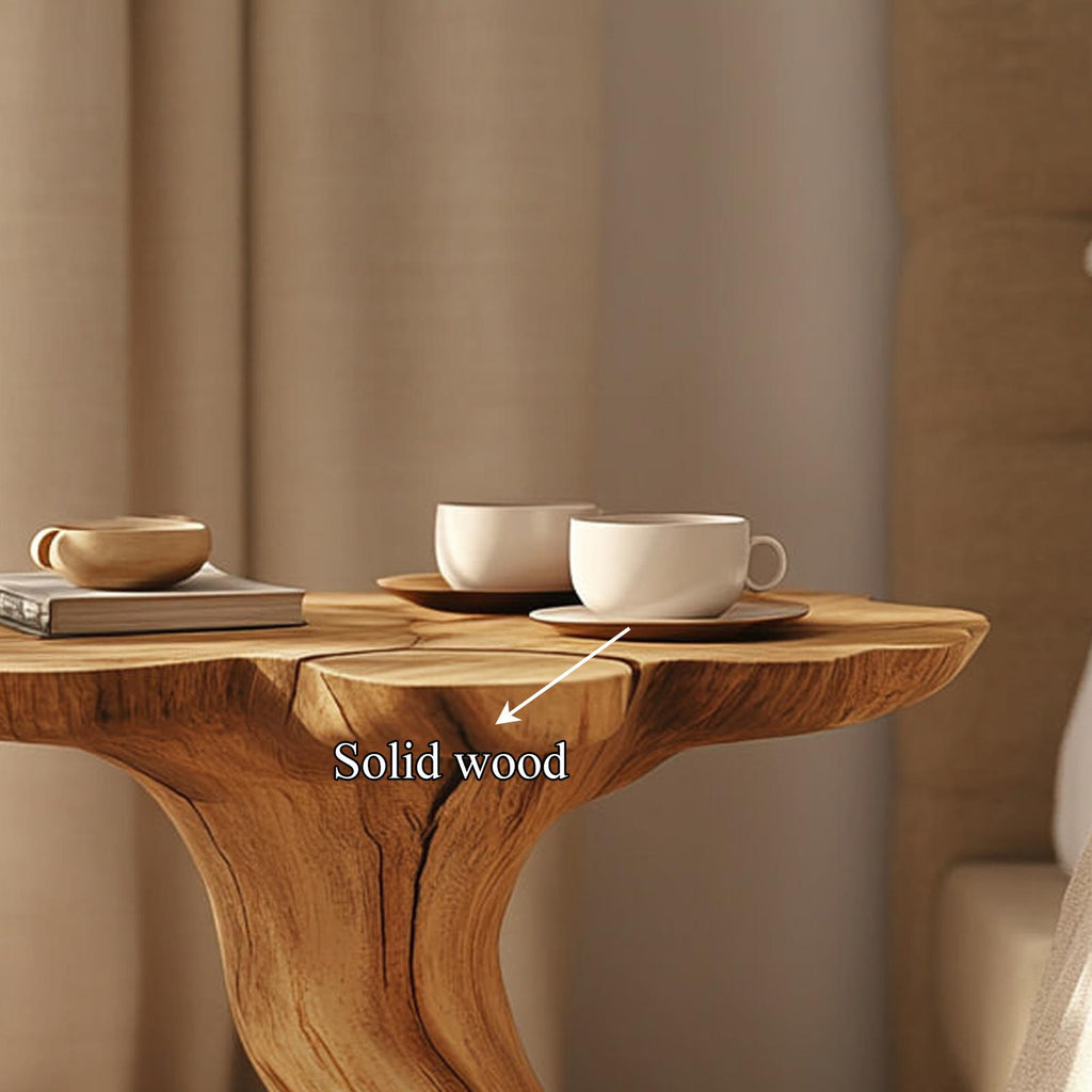 Handcrafted Rustic Wood Sculptural Nightstand, Organic Shaped End Table & Bedside Accent for Living Room, Bedroom