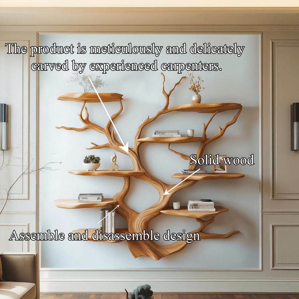 Sculptural Wood Branch Wall Shelf, Solid Wood Floating Shelf Storage Display Organizer for Living Room Art Decor