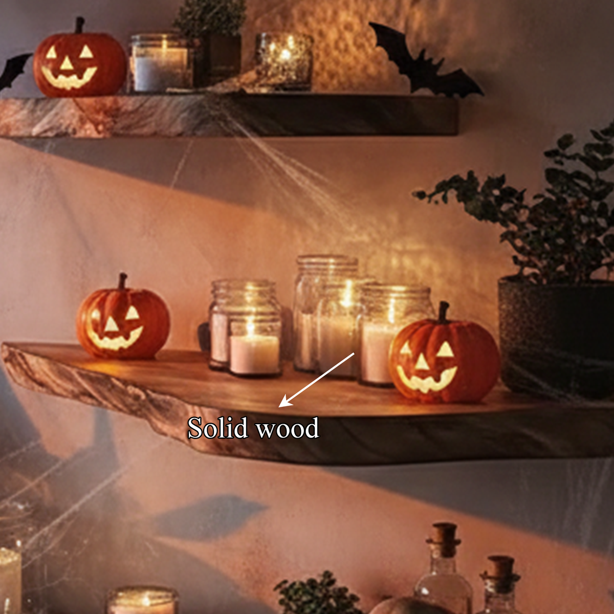 Rustic Handmade Floating Shelf, Tree Branch Wall Mounted Bookshelf, Spooky Gothic Halloween Living Room Decor
