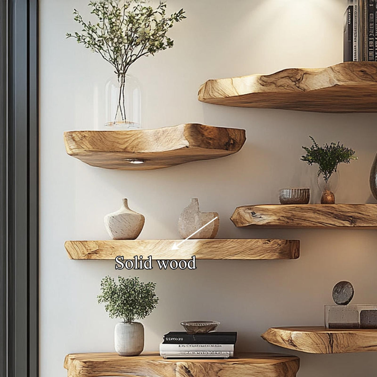 Handcrafted Live Edge Floating Wood Display Shelf, Wall Mounted Rustic Bookshelf Decor for Study Room, Lounge or Bedroom