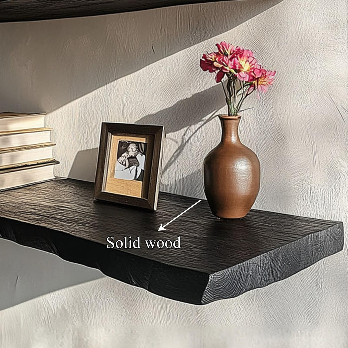 Rustic Modern Live Edge Floating Wood Shelf, Wall Mounted Decorative Storage Display for Living Room, Office or Bedroom