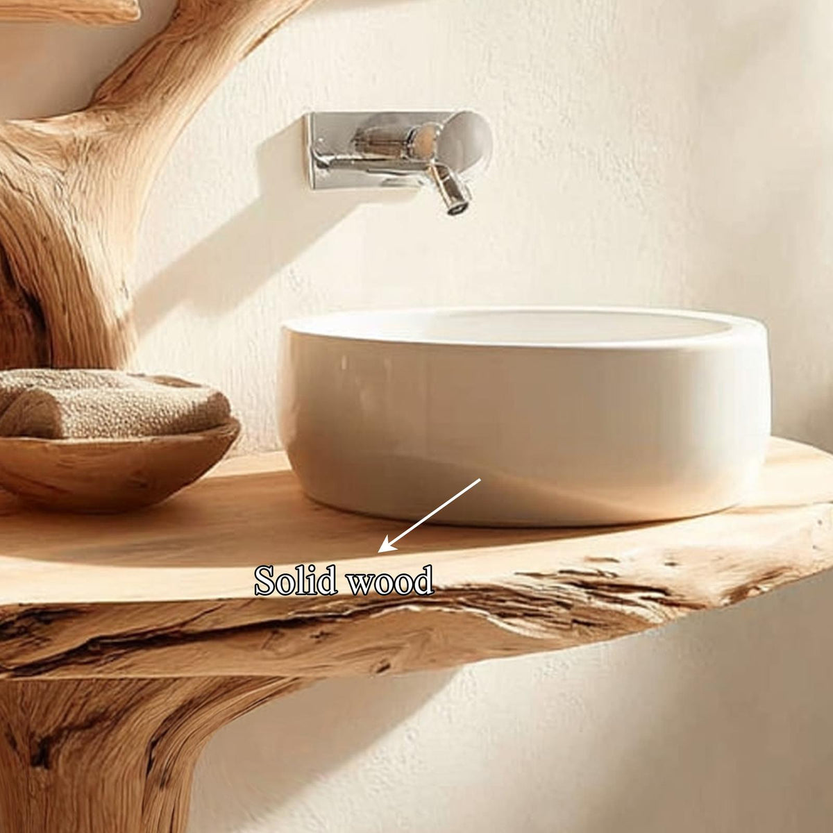 Rustic Artistic Tree Trunk Bathroom Vanity, Handcrafted Live Edge Wood Vessel Sink Pedestal Stand, Model
