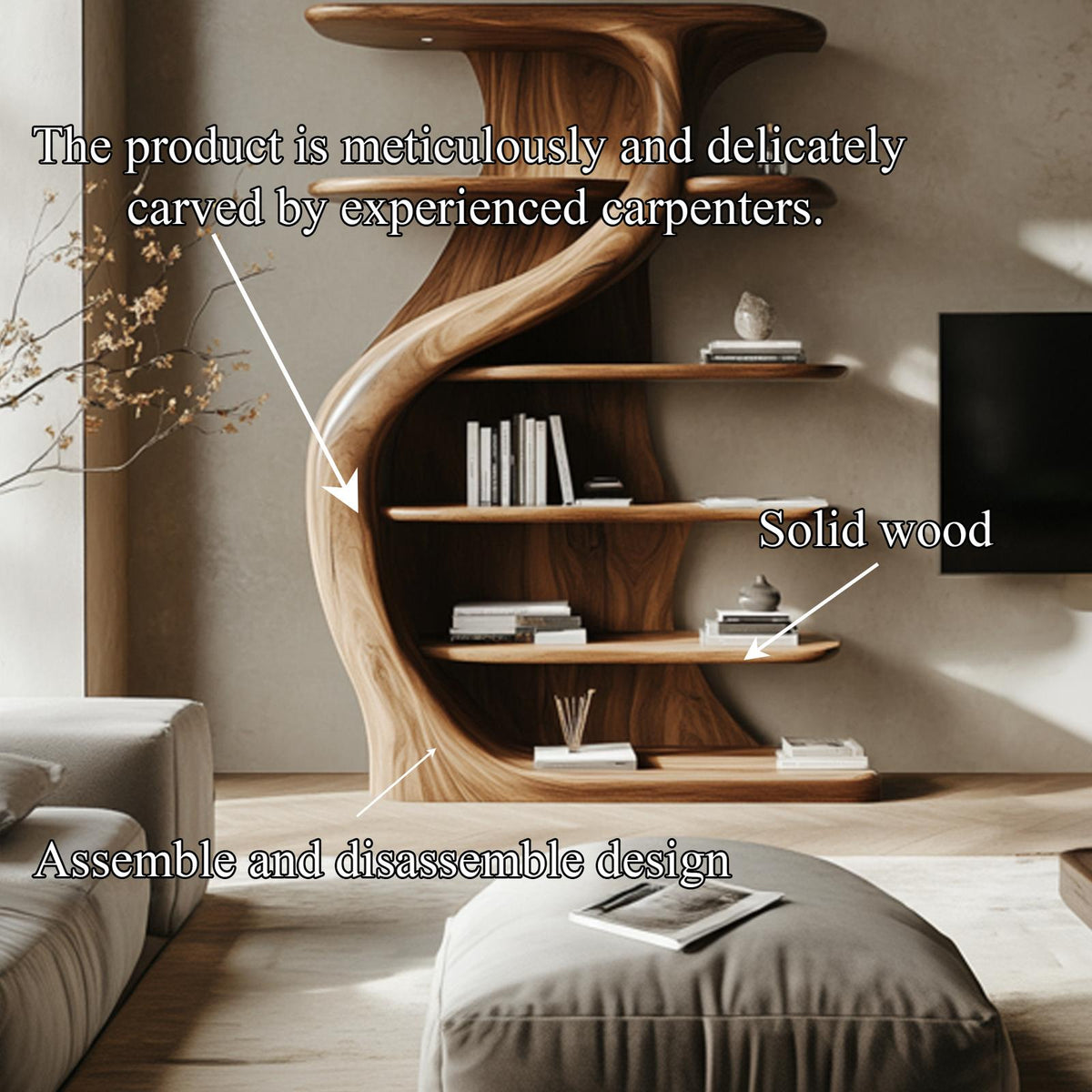 Rustic Handcrafted S Shape Wooden Cabinet Solid Wood Living Room Interior Feature Decor SINLKISC447