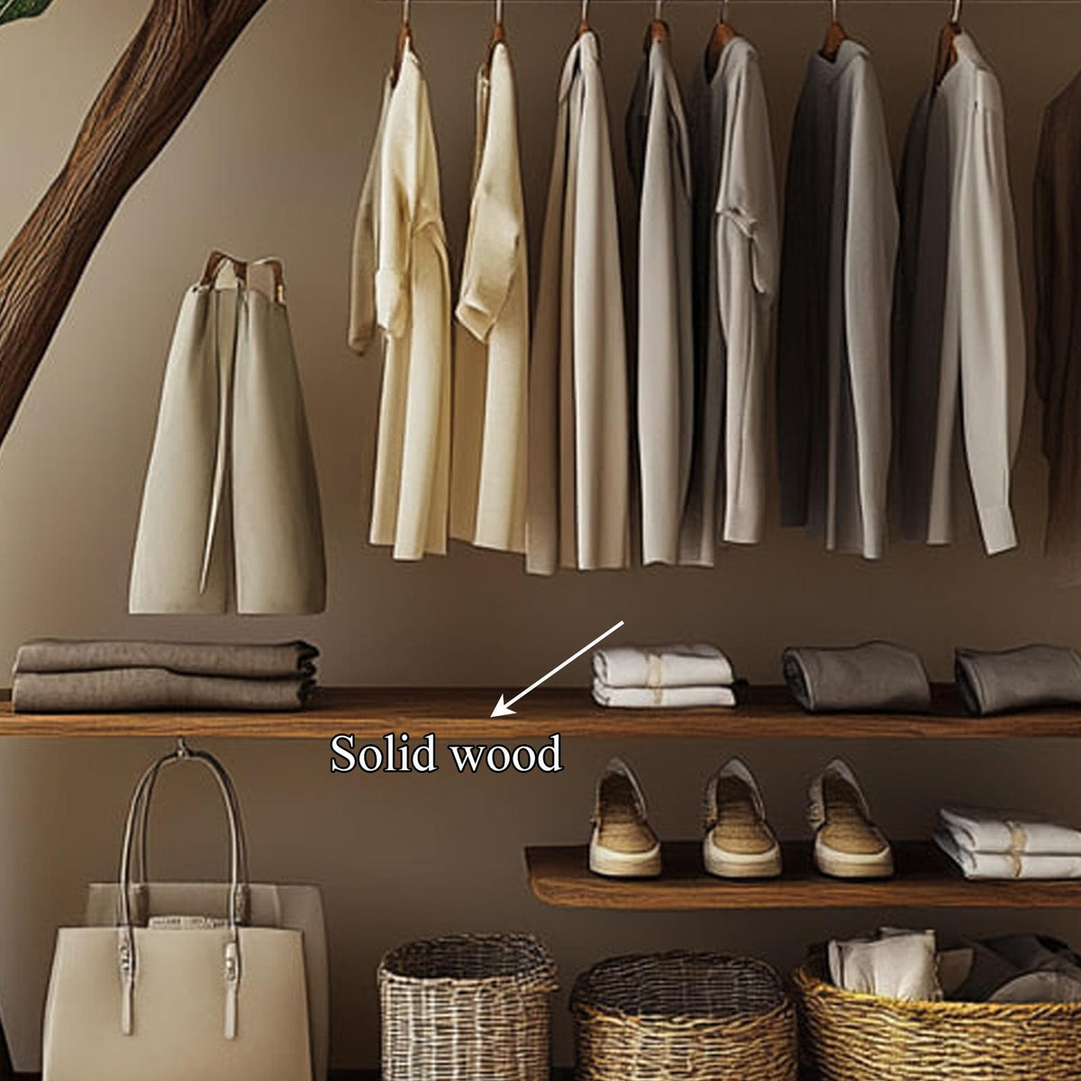 Rustic Solid Wood Tree Clothing Rack Artistic Bedroom